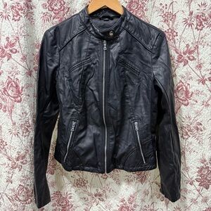 Guess Faux Leather Moto Jacket Black Womens Large